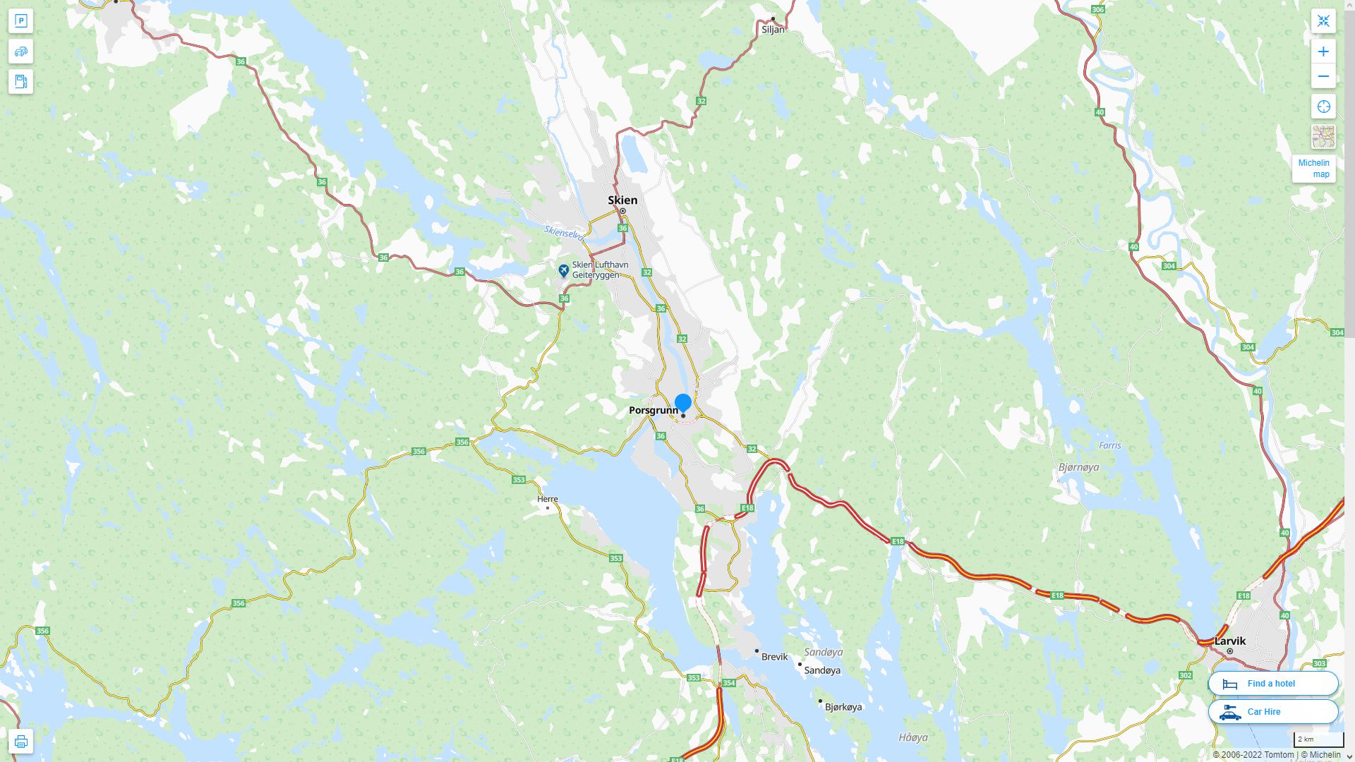 Porsgrunn Norvege Autoroute et carte routiere